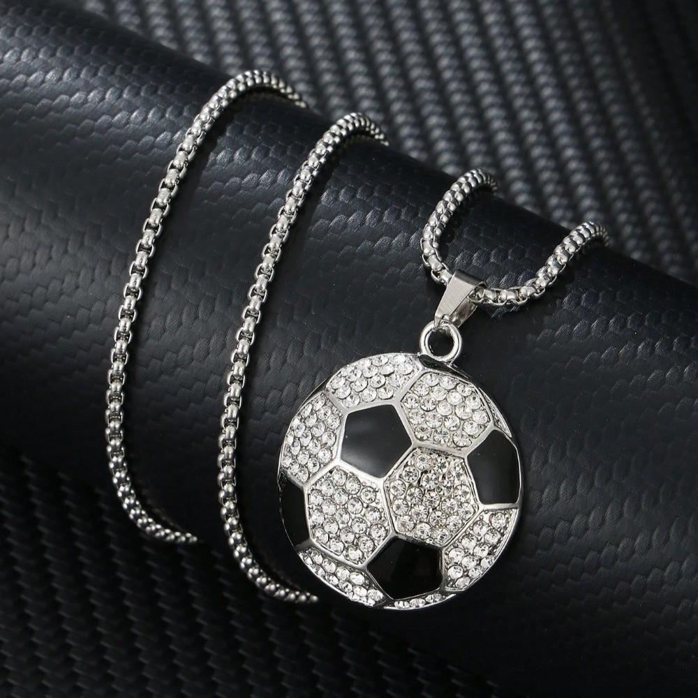 Rhinestone Football Pendant Choker Jewelry Soccer Necklace Creative Football Necklace  Men