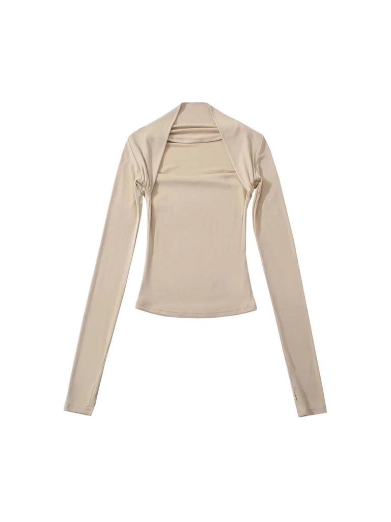 Pure Desire Two-Piece Illusion Square Neck Long Sleeve Slimming Top for Women - Autumn Chic Base Layer