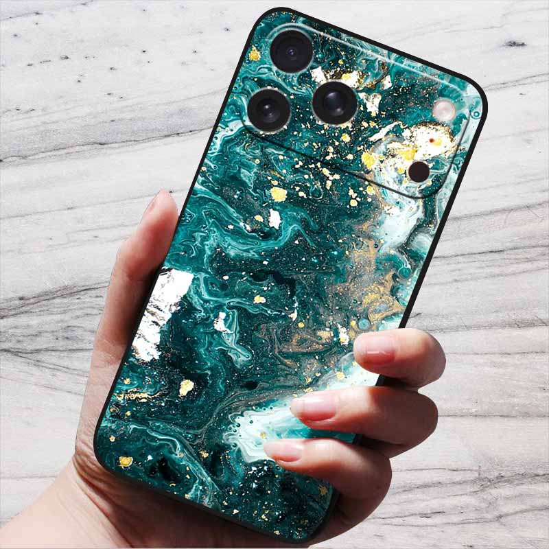 Marble Case For iPhone 16 Pro Max Black Edge Cover For iPhone17 Air 16e iPhone16 Plus Luxury Silicone Phone Cases Soft TPU Bag