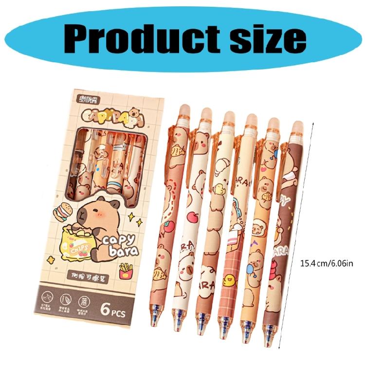 6Pieces Cartoon Gel Pen Erasable Retractable Gel Pen 0.5mm Quick Drying Office Writing Pen for Writing Noting Journaling