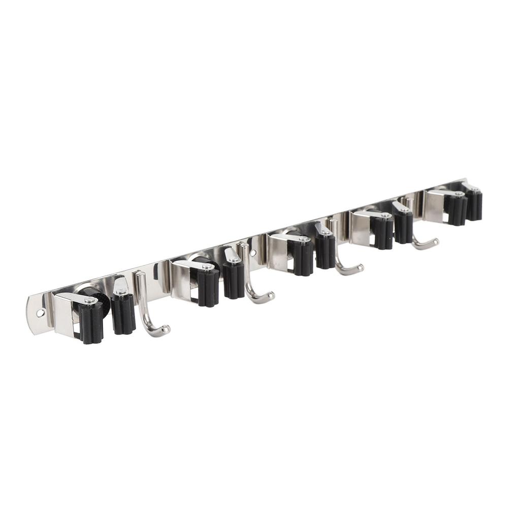 Mop and Broom Holder Wall Mount 304 Stainless Steel 5 Slots 4 Hooks Broom Hanger for Garage Laundry