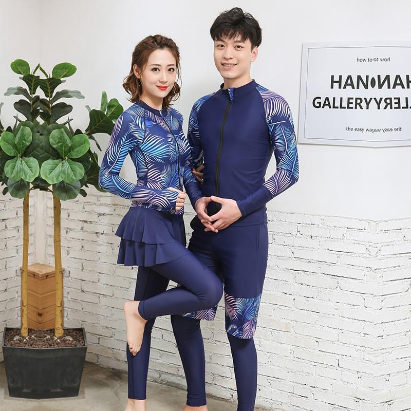 Womens Two-Piece Long Sleeve Rash Guard Set With Skirted Bottoms Mens Plus Size UV Protection Surfing Wetsuit Diving Swimming