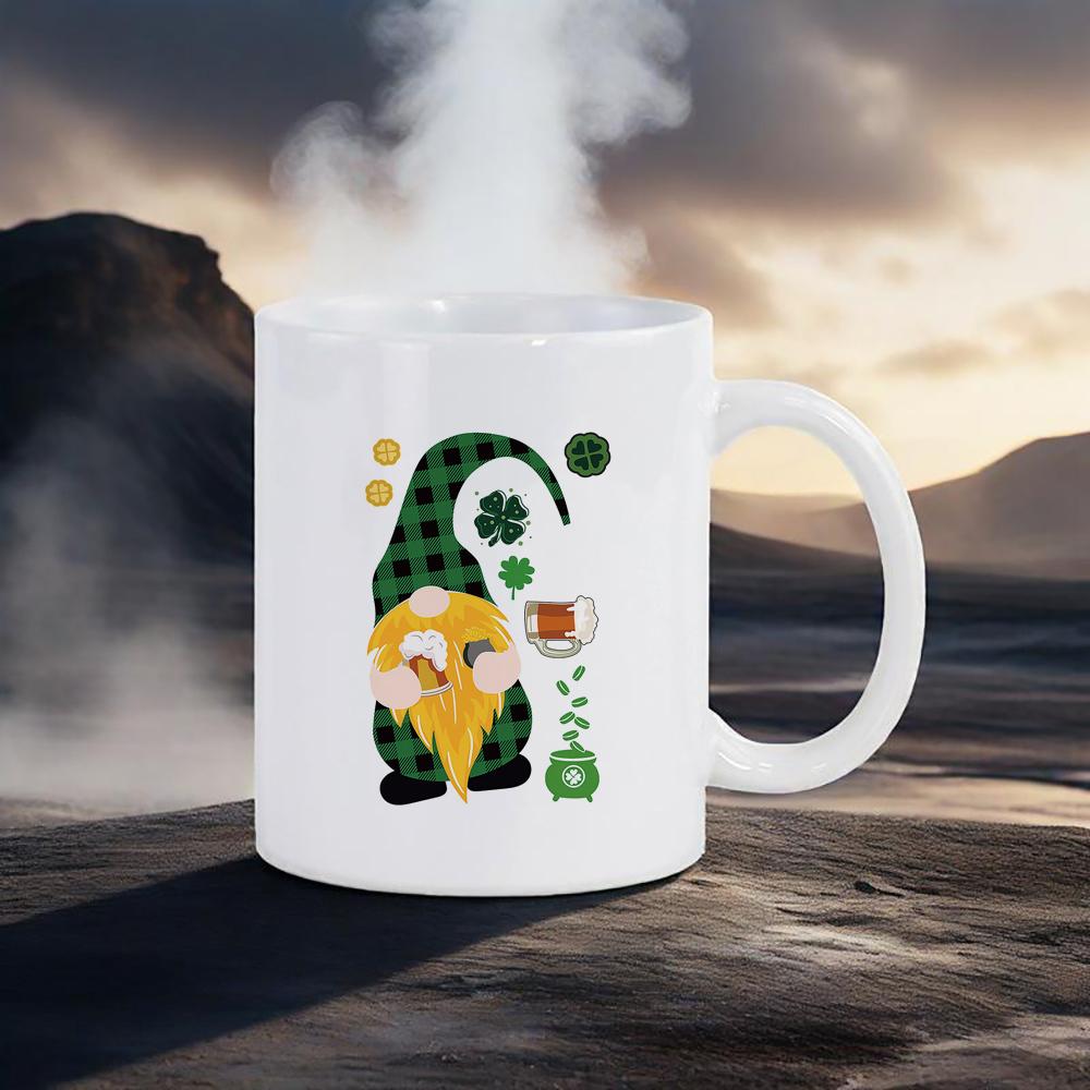St.Patrick's Day Themed Mugs Green Pattern Coffee Mug 11 Oz Water Cups Four-leaf Design Breakfast Cup Cozy Gift for Family Tea