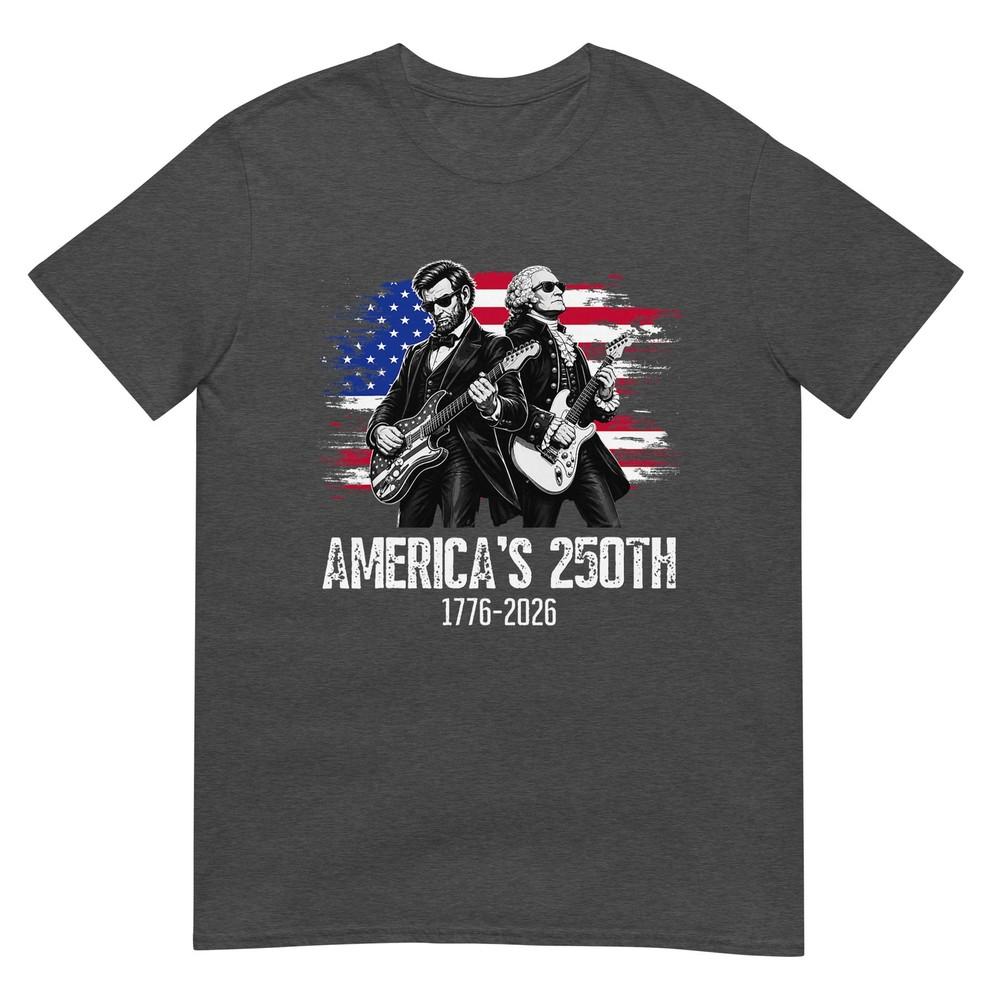 George Washington Lincoln Playing Guitar 4th July 250th TShirt