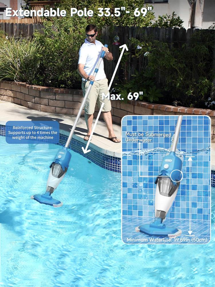 Handheld Rechargeable Pool Vacuum Cleaner for Spas Hot Tubs Small Pools with Automatic Immersion Detector Bristle Suction Nozzle
