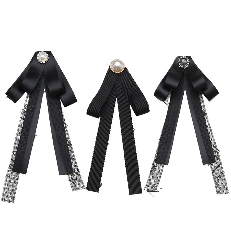 Women Vintage Black Lace Bow Tied Neck Tie Brooches For Shirt Collar Clothes Dropship Decoration