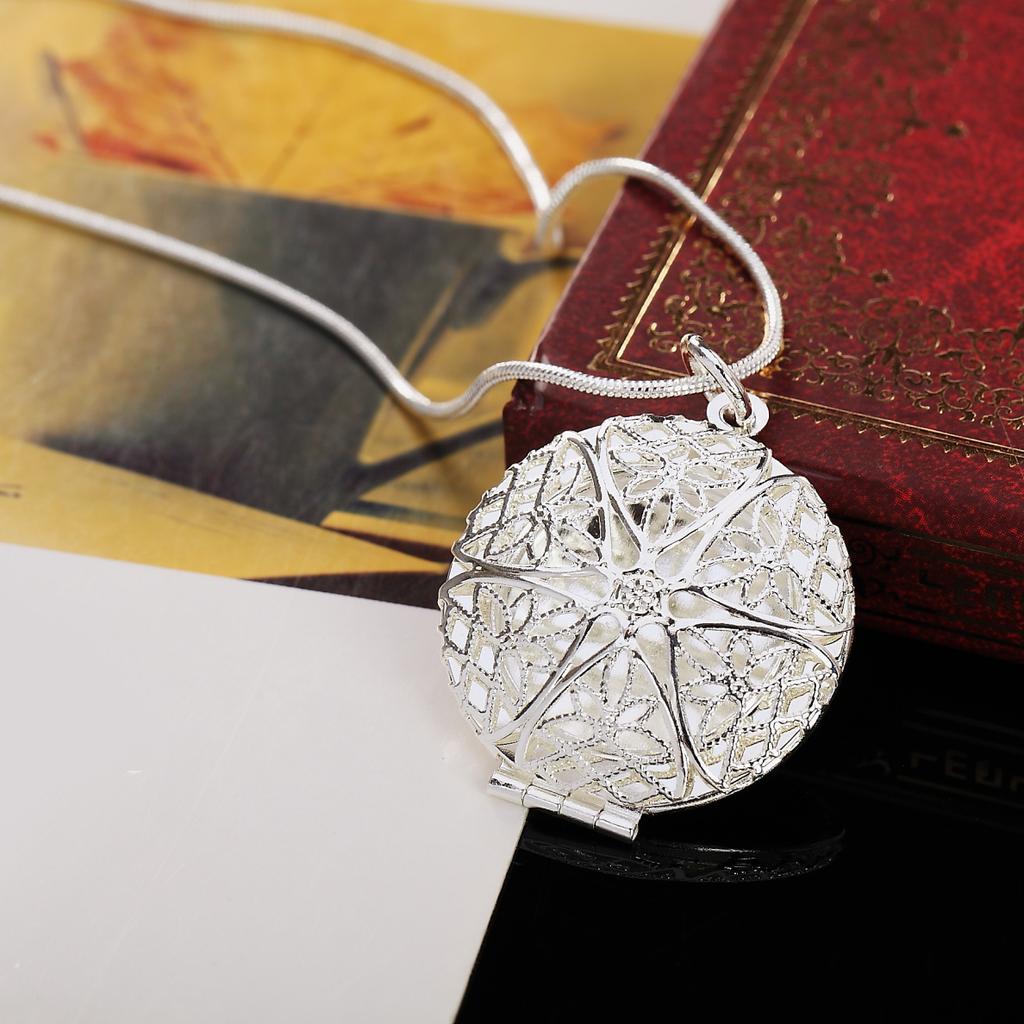 925 Sterling Silver Round Hollow Pendant Necklace Wedding Fashion Jewelry