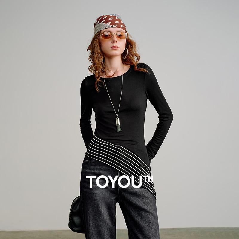 Chuyu Women s Tencel Wool Striped Slim-Fit T-Shirt XL