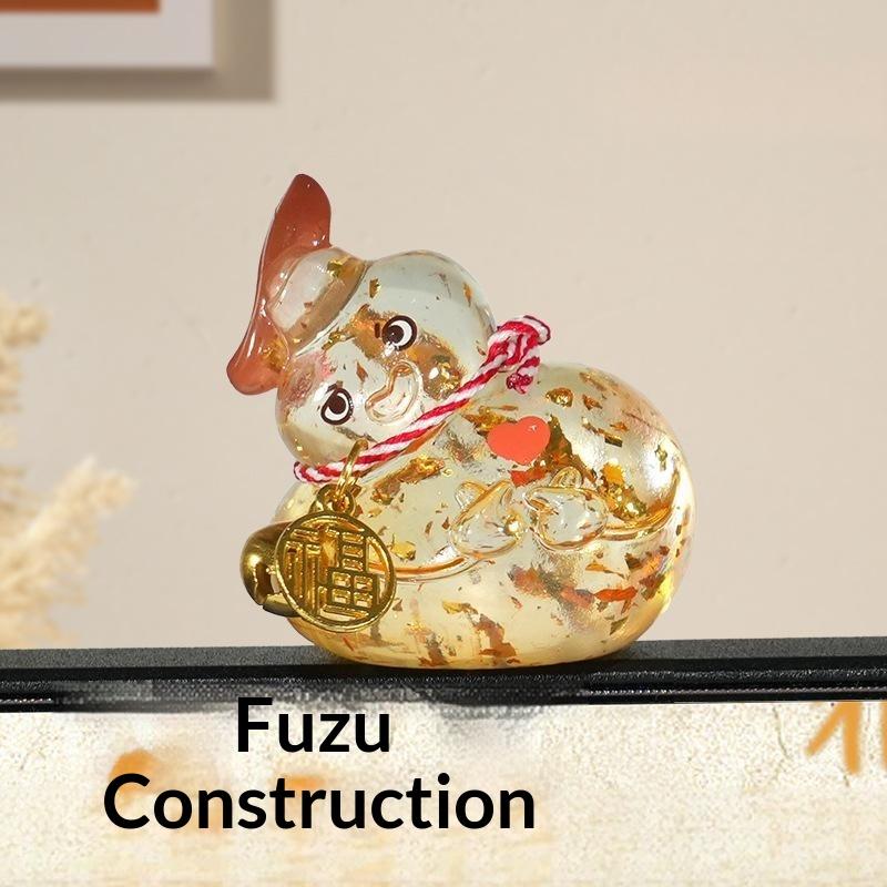 Adorable Cartoon Gourd Animal Figurine Lucky Resin Ornament Small Decor for Computer Monitor Edge Bedroom Desktop Gift