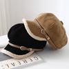 Winter Belt Buckle Decorative Suede Warm Octagonal Hat Women's Fashion Retro Cap Temperament Trendy Newsboy Hat