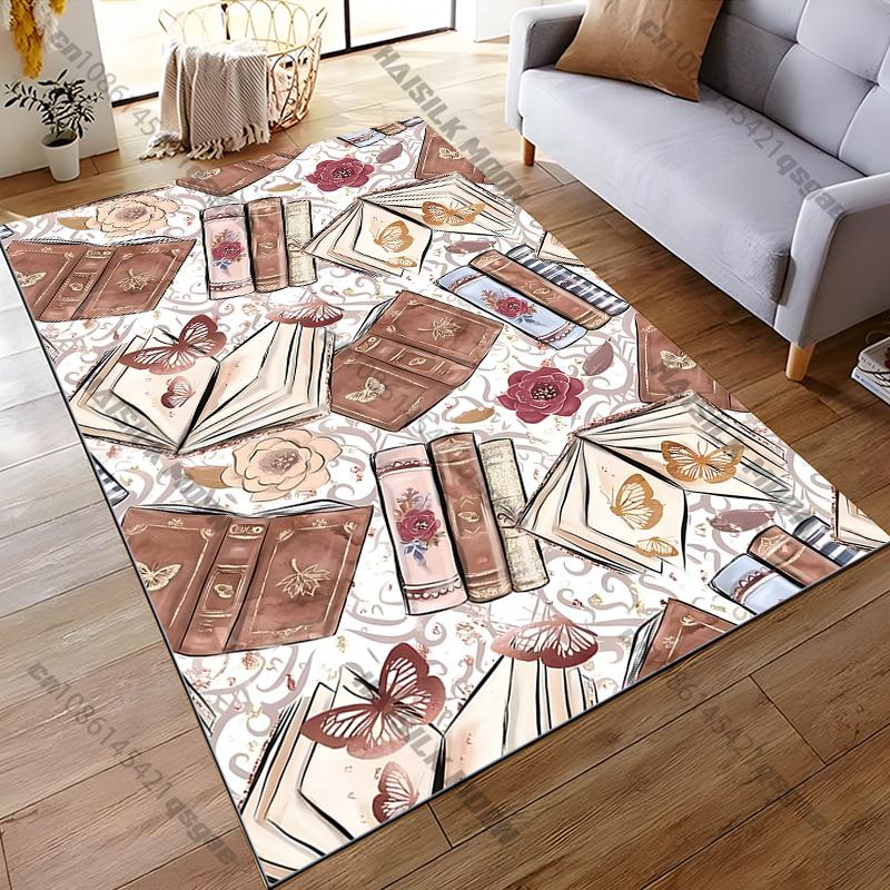 15 Sizes Books and Butterflies Room Rug Street Fashion Carpet for Bedroom Living Room Floor Mat Home Decor Non-Slip Chair Gift