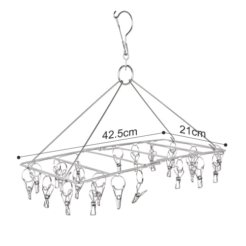 VECELO 24-Pinch Clothes Drying Rack, Stainless Steel, Square Clothes Hanger, 21 x 42 cm, WJ2