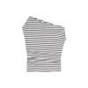 Vintage striped slanted shoulder summer slim and thin short-sleeved T-shirt design sense Spice girl casual fashion versatile top ins