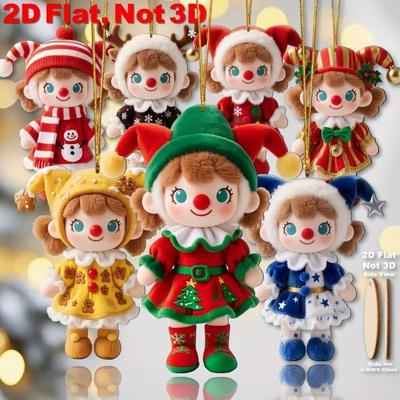 12pcs Colorful Christmas Doll Decoration 2D Flat Xmas Tree Pendants New Christmas Tree Ornament