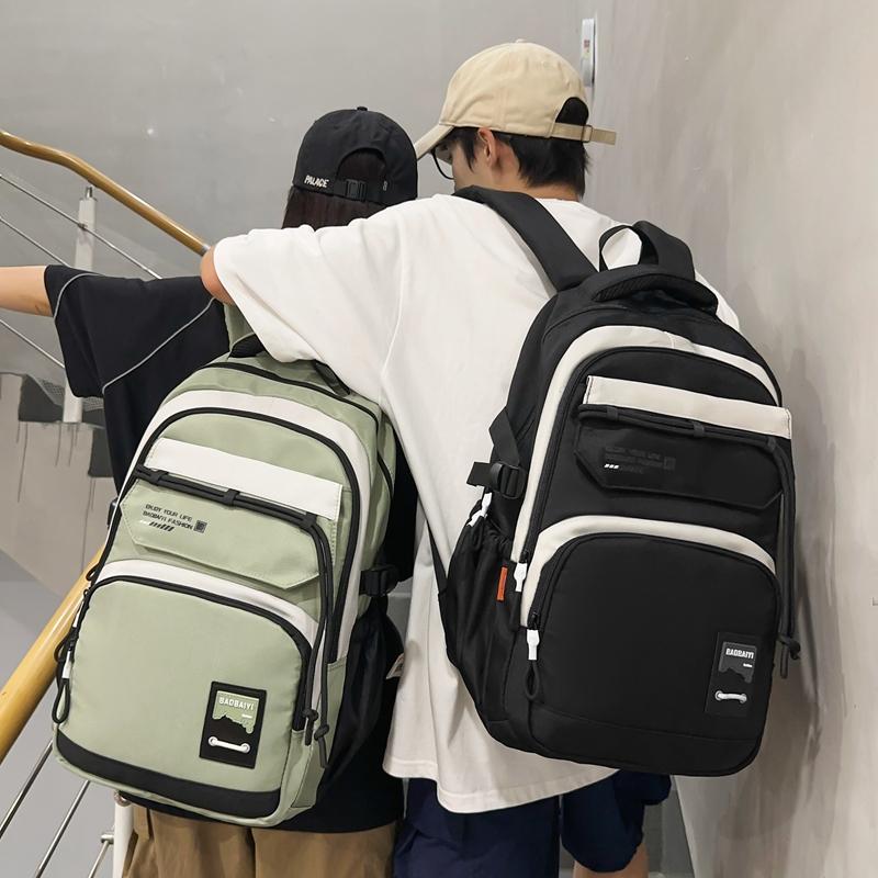 Large Capacity Student Schoolbag Men Color Block Backpack Computer Travel Backpack