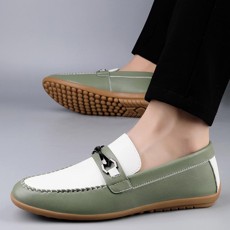 Fashion Elegantes Men's Casual Shoes Slip on Shoes Ashion Outdoor Lazy Loafers Genuine Leather Mens Shoes Stylish Summer Driving Flats