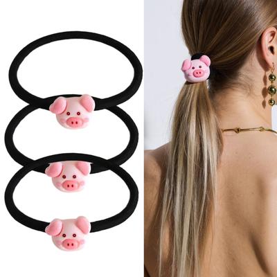 Confezione da 3 Elastici per Capelli Maialino Cartone Animato Morbidi Elastici Scrunchies con Adorabile Design Animale per Donne Ragazze Bambini Uso Quotidiano