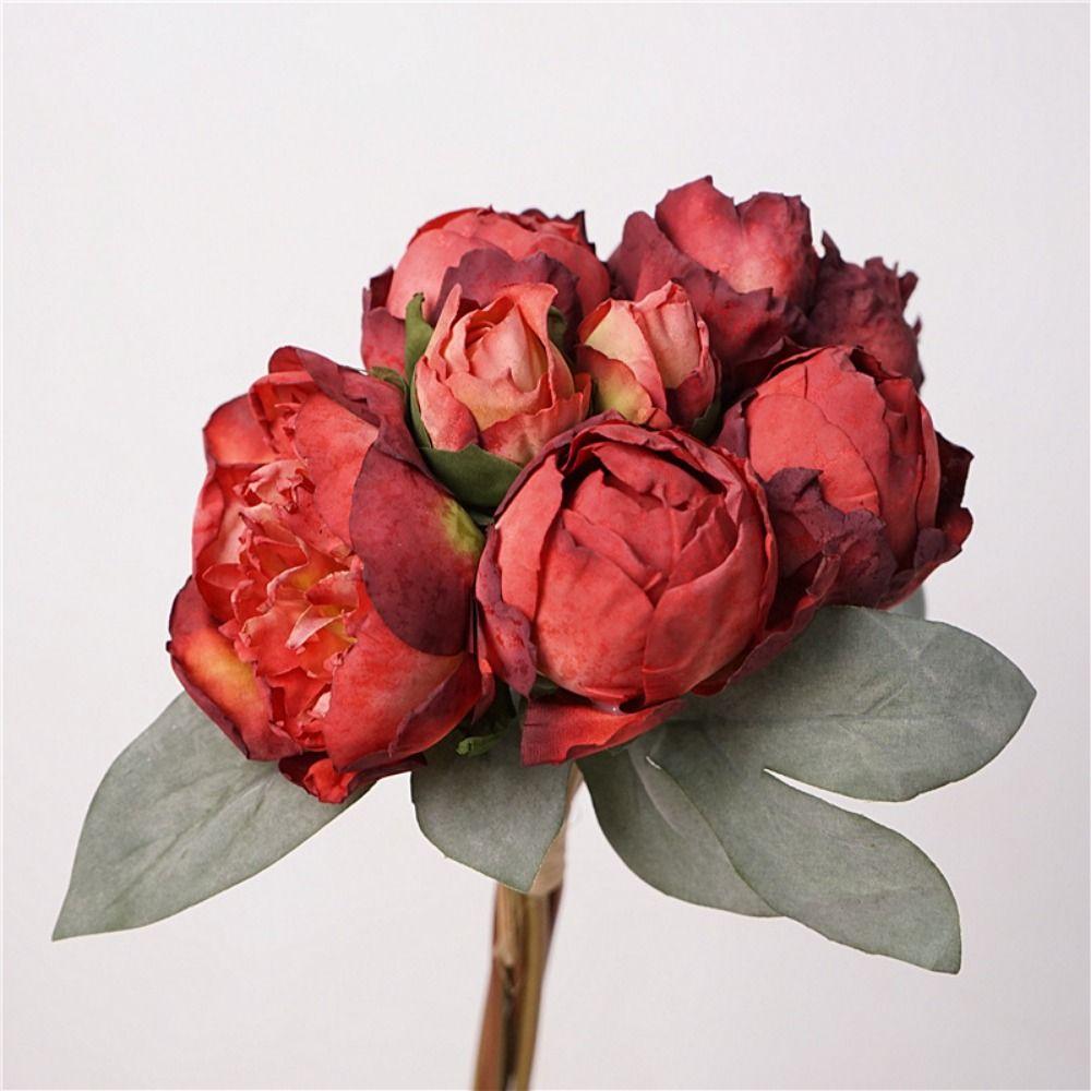 Multicolor Peony Artificial Flower 7 Heads Silk Petals Silk Fake Flowers Floral Arrangement Green Leaves Faux Flower Peony Gift