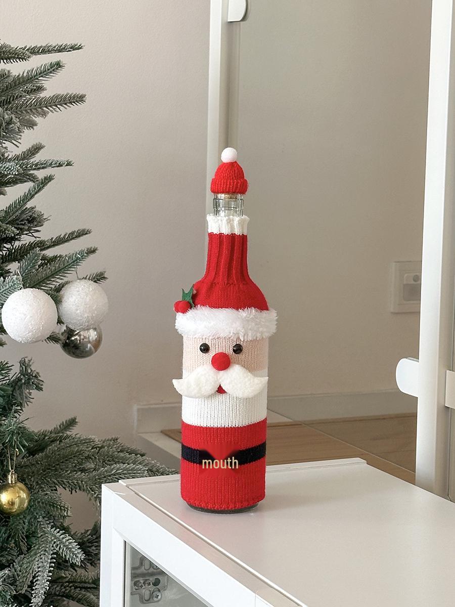 Knitted Santa Claus Wine Bottle Cover - Christmas Decoration