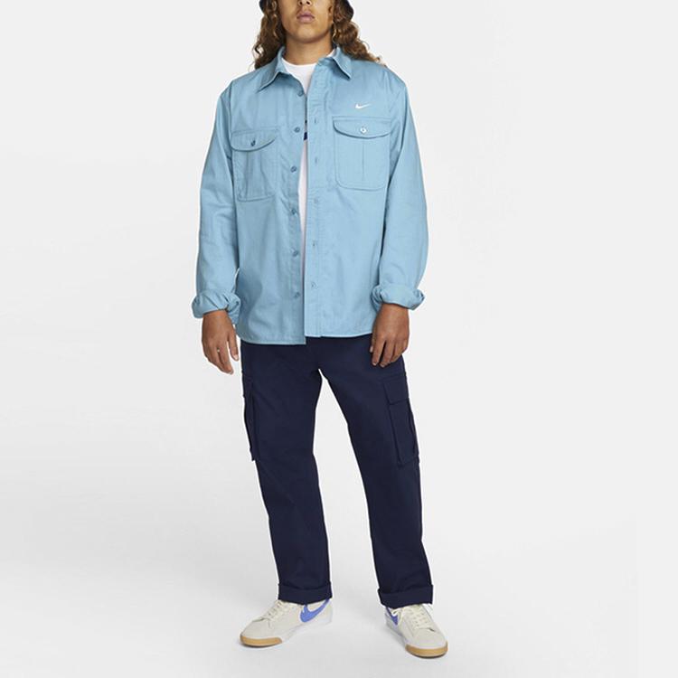 Nike SB Vyšívané Logo Sportovní Ležérní Pohodlí Skateboard Tričko s Dlouhým Rukávem Pánské Topy Mlhově Modrá DQ6288-494