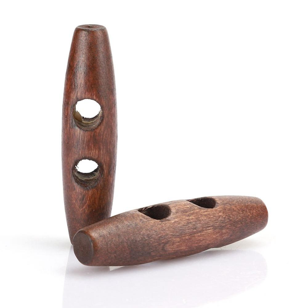 50Pcs Dark Coffee Wood Toggle Buttons Olive Shape Sewing Buttons 2 Holes Buttons DIY Clothing