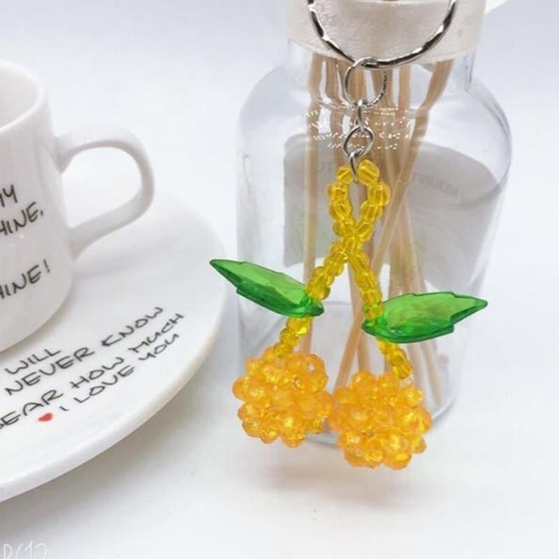 Colorful Phone Lanyard Beaded Wrist Strap Cherry Phone Charm DIY Handmade Keychain Imitation Crystal Jewelry Accessory