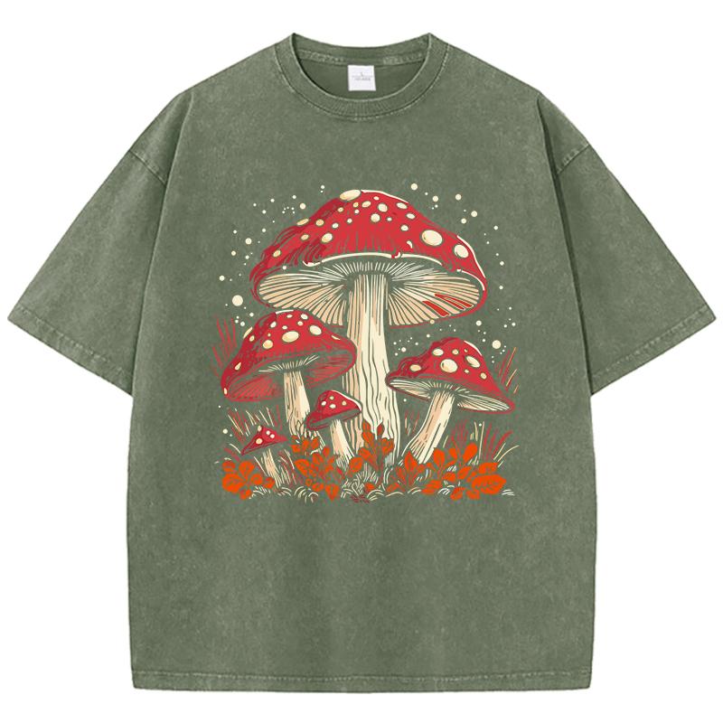 Red Mushroom Personality Graphic Print Women Washed T-Shirts Summer Cotton T Shirt Y2K Loose Short Sleeves Clothes