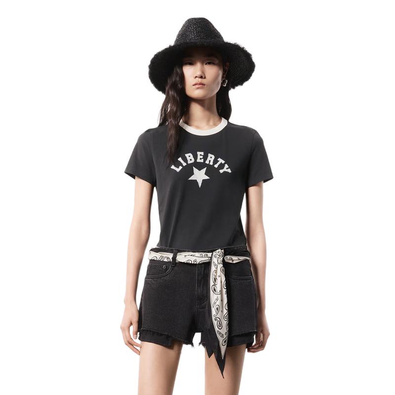 MO&Co. Women s American Retro Contrast Trim Short Sleeve T-Shirt XS