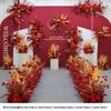 Red Theme Wedding Decoration Set: T-stage, Welcome Area, Ground Row, Aisle, and Flowers in Chinese Style.