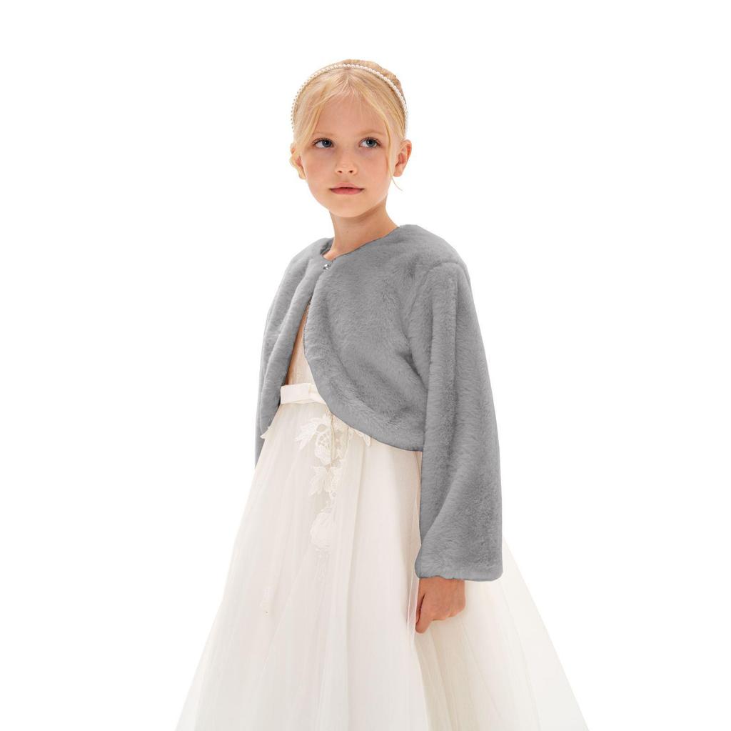 Girls' Faux Rabbit Fur Long-Sleeved Cape Coat
