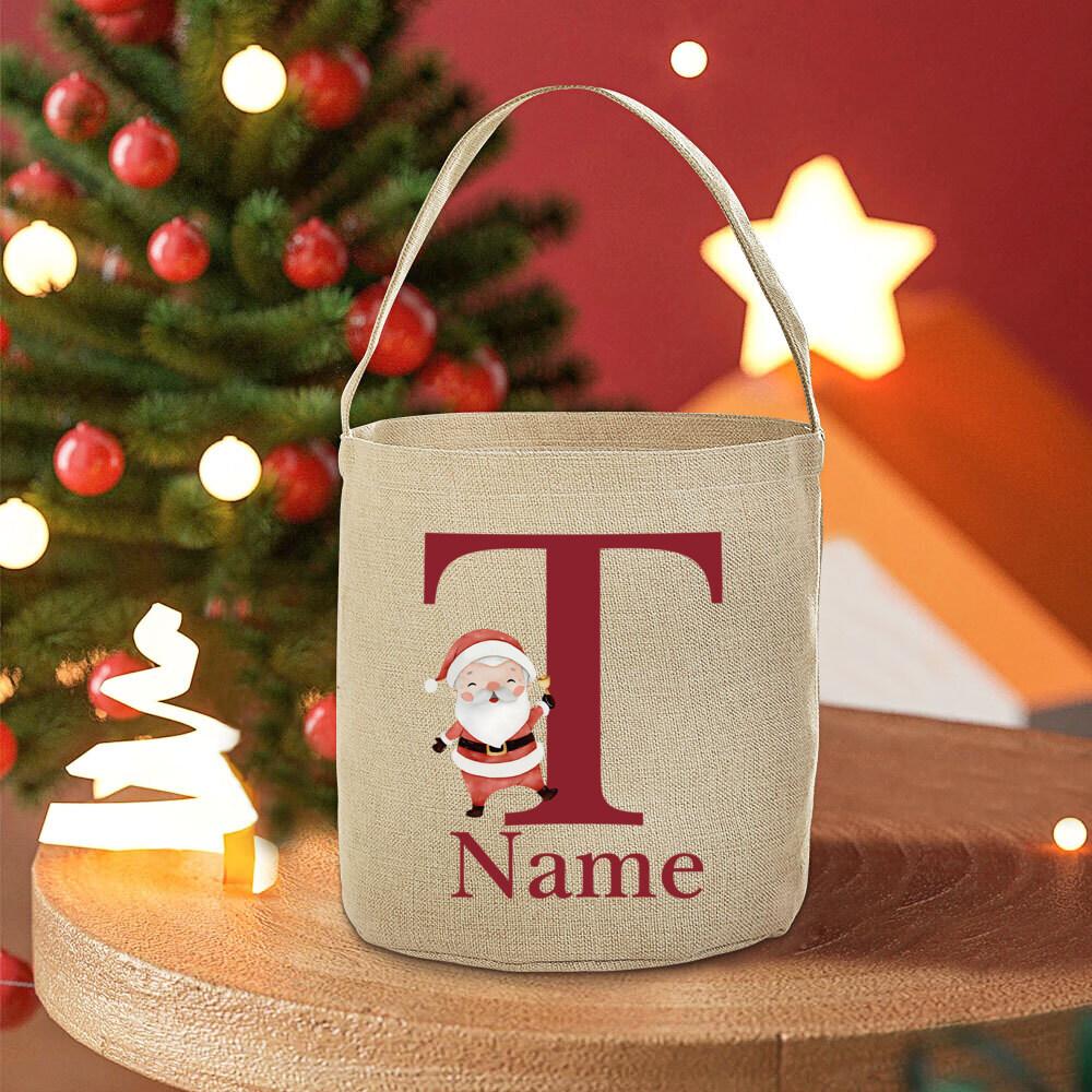 Personalised 26 Initial with Name Candy Bucket Bag Christmas Party Children's Tote Bags Portable Basket Kid Xmas Gifts