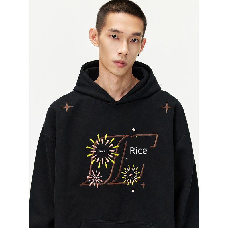 Jungle Tiger Original Design Fireworks Embroidery Hooded Sweatshirt for Men 2026 Spring American Style Heavyweight Couple Clothes