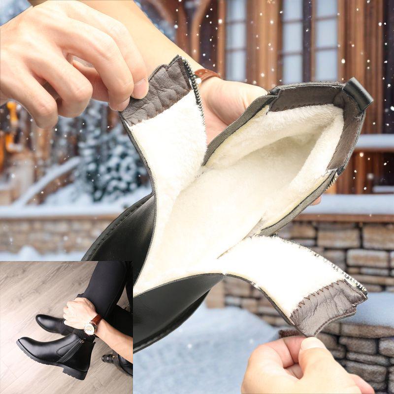 

Мужские зимние ботинки хай-топ из натуральной кожи с шерстяным мехом - Теплая, нескользящая повседневная обувь 43