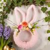 Easter Bunny Wreath for Front Door Yarn Wrap Rabbit Shaped Wreath with Artificial Flowers for Spring Porch Wall Window Indoor Outdoor Decor