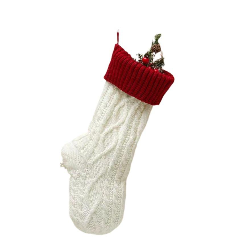 New Colorblock Knit Wool Christmas Ornaments & Kids' Bedside Stocking Gift Bag