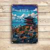 Vintage Kyoto Japan Metal Wall Art Sign  Rustic  Iron Decor with Iconic Pagoda  Autumn Leaves Design Durable EasyHang Cultu