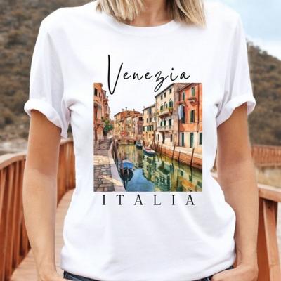 Italien Venedig T-Shirt Italien Reise Venedig Kanäle T-Shirts Reise Rundhals Unisex Rundhals Tops Sommer Hochwertige Baumwoll-T-Shirts