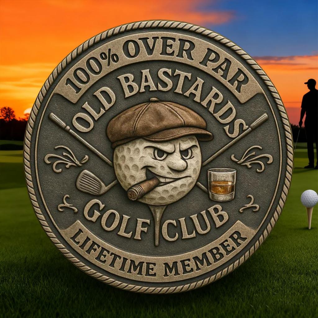 Golf Coin Funny Golf Challenge Coin For Men With Whiskey Design, “Over Par” & “ Member” Inscription Perfect Gift For Golfers, Friends