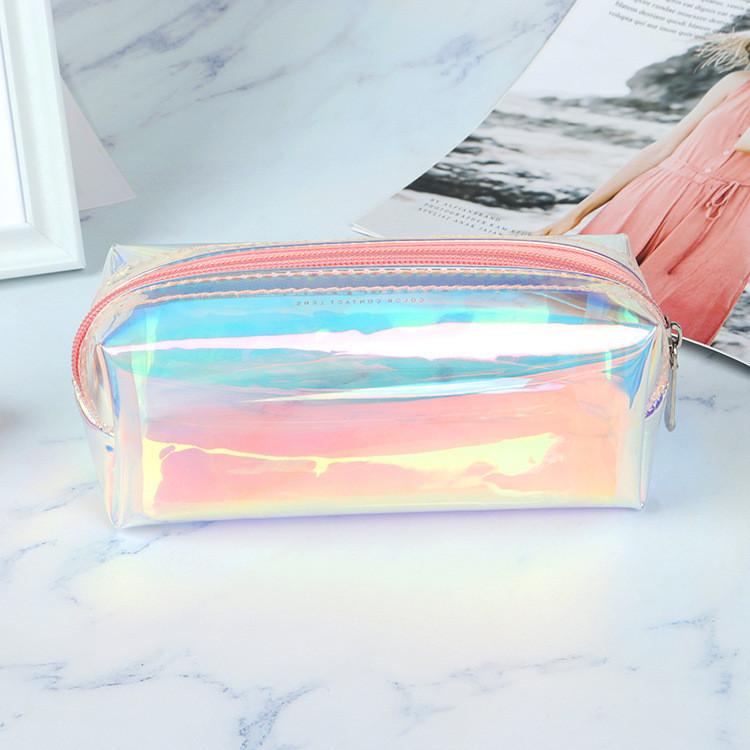 Transparente TPU Make-up Tasche Laser Bunter Federmäppchen Tragbare Aufbewahrung Für Studenten