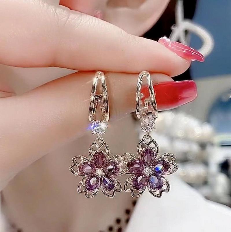 

Fashion Sakura Cherry Blossoms Flower Earrings Stud Dangle for Women Girl Wedding Party Christmas Party Jewelry Gift