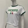T-shirt pullover estiva europea e americana con stampa di lettere, ombelico scoperto, scollo rotondo sexy
