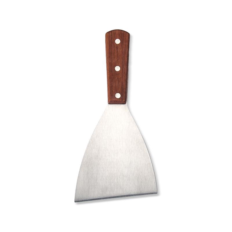 Three-Sided Beveled Stainless Steel Spatula with Wooden Handle - Ideal for Teppanyaki, Pancakes, and Cakes
