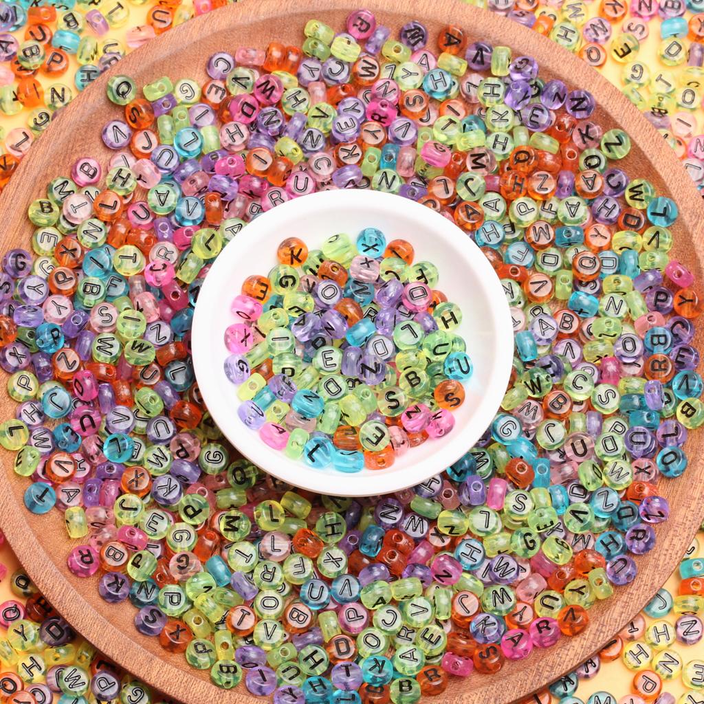 500g About 2500Pcs Flat Round Mixed Letter Loose Beads Alphabet DIY Accessories Jewellery Making 7mm Transparent Acrylic Pendant Necklace Bracelet