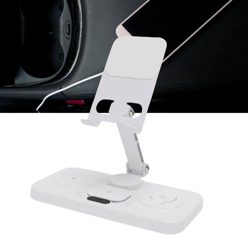 6 In 1 Wireless   for   Device with Alarm Clock and 6 Color Ambient Light 15W Foldable Wired Charging Station