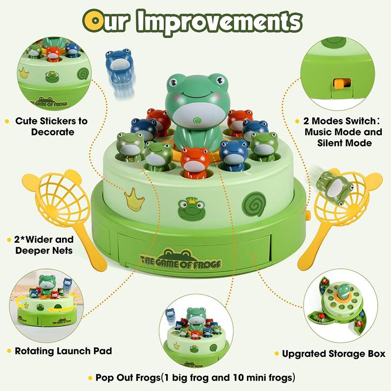 Fun Children'S Catapult Turntable Cartoon Net Fishing Bouncing Little Frog Concentration Interactive Training Puzzle Desktop Toy