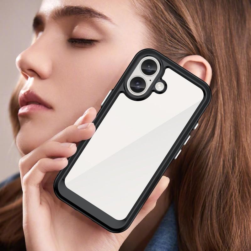 For iPhone 16 Phone Case WANLONFENG XC Series TPU Acrylic Cover with Tempered Glass (Big Lens Hole)