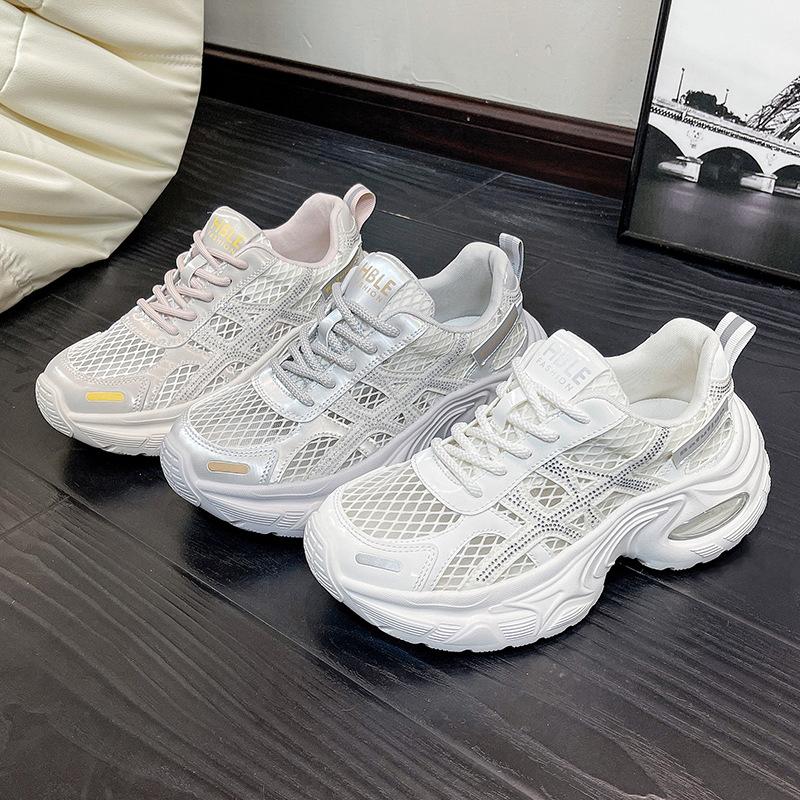 Women'S  Spring New Breathable Hollow Mesh Platform Sneakers Thick-Soled Heightening Slim All-Match Casual Sports Shoes
