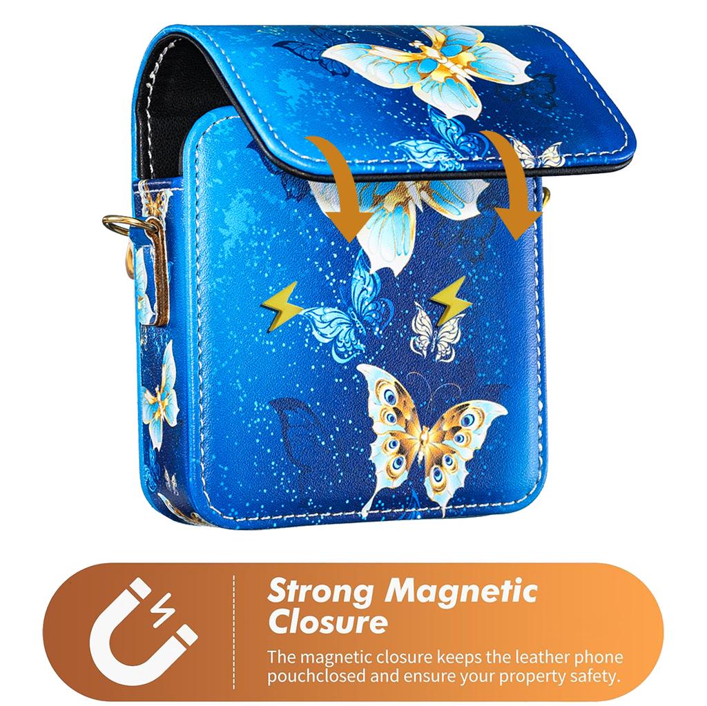 Portafoglio con Slot per Carte a Tracolla Custodia in Pelle per Samsung Galaxy Z Flip 7 FE 6 5 4 5G Cordino Lungo Fantasia Carina Farfalla Cover per Telefono