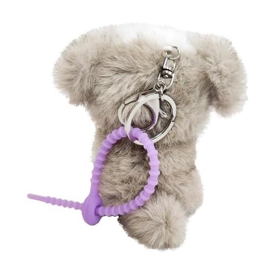 [BESTEVER] Fluffy Furries Plush Keychain Bag Charm - Shih Tzu Dog (46264) - Premium Rabbit Fur Mascot Keyring with Ring, Hook, and Silicone Zip Tie -