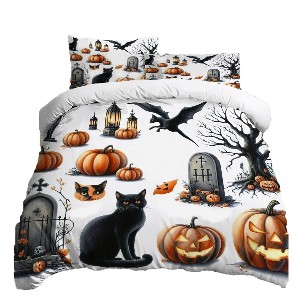 Halloween Three-piece Bedding Set Quilt Cover Pillowcase Brushed Fabric Thickened